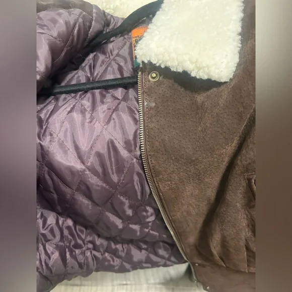 Vintage women OutBrook Brown Shearling Collar corset leather jacket Jacket - Picture 4 of 5